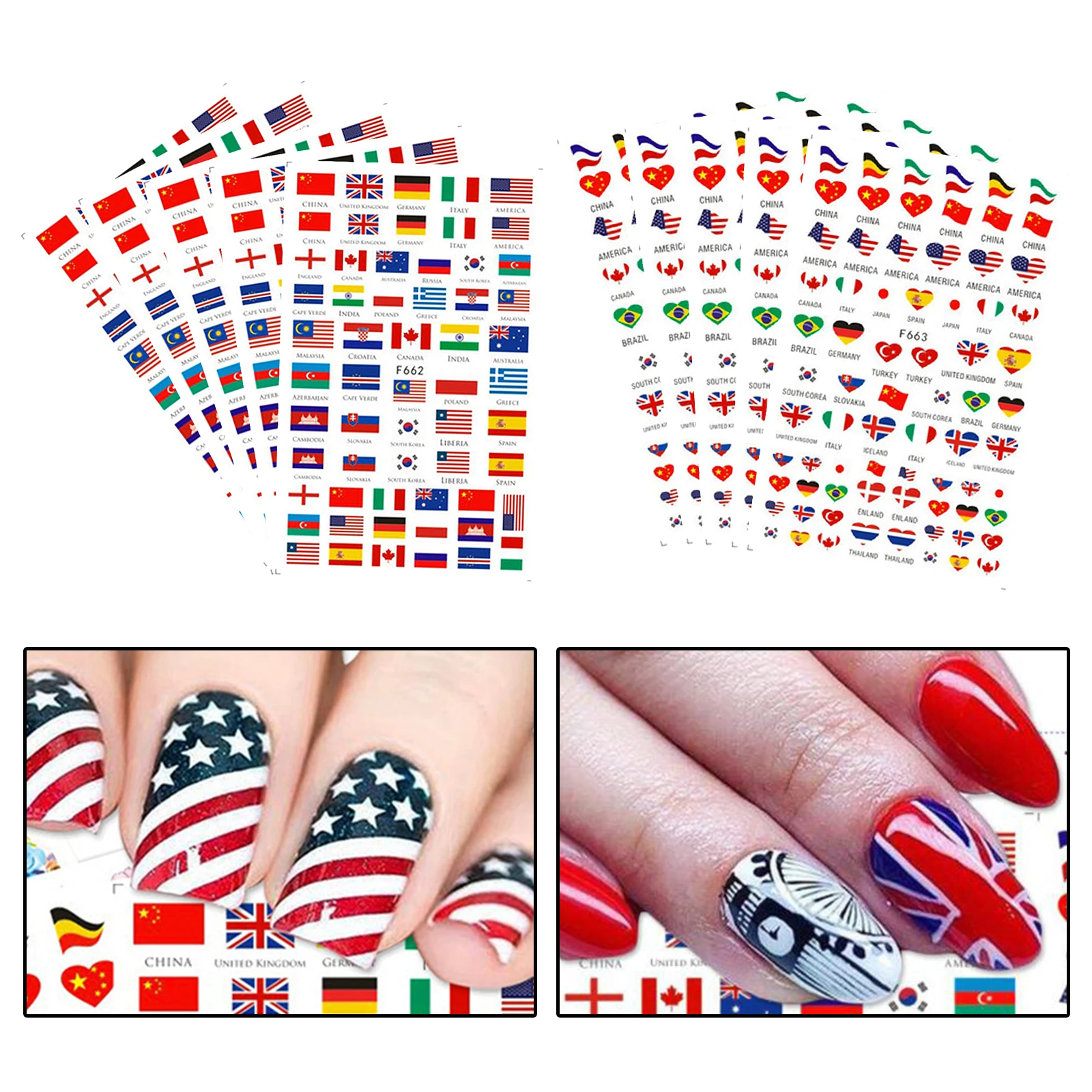 

National Flag Nail Art Stickers Nails Decals Nail Foils Sheet Decor Supply