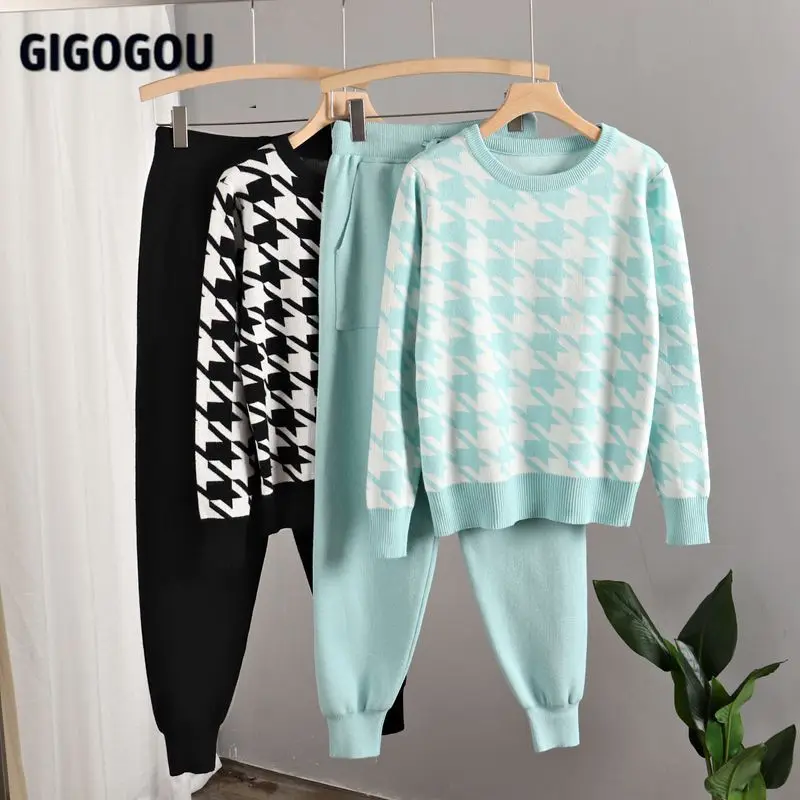 Женский трикотажный костюм GIGOGOU корейский Модный пуловер с круглым вырезом +