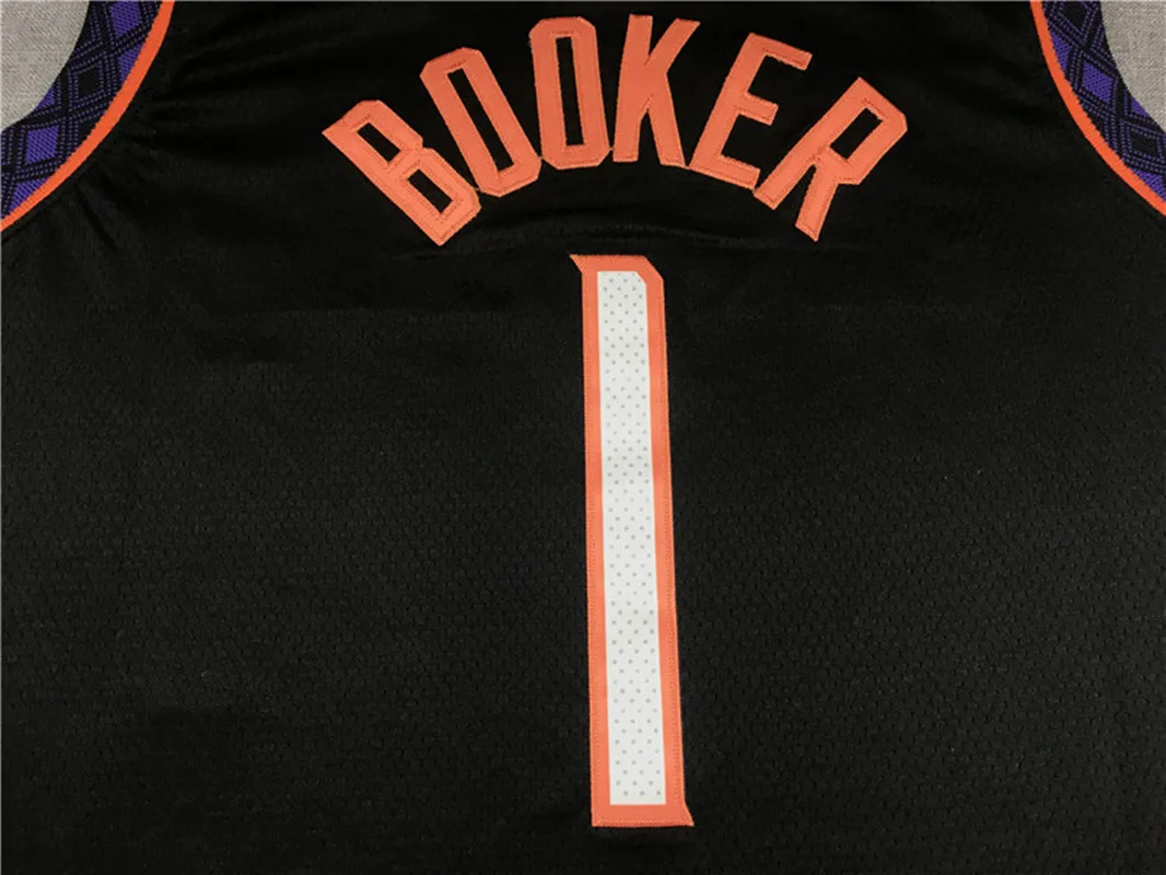 

2021 City Edition Black Embroidery Basketball Jerseys Devin 1 Booker Chris 3 Paul 34 Barkley Steve 13 Nash Men Tank Tops T Shirt