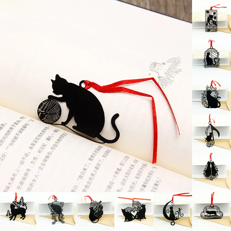 Симпатичные черные закладки в виде кота, Мультяшные металлические закладки в виде животных, закладки для книг, бумажные зажимы для студенто...