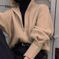 2021 chic autumn and winter womans fashionable high collar zipper loose warm long sleeve knitted sweater coat