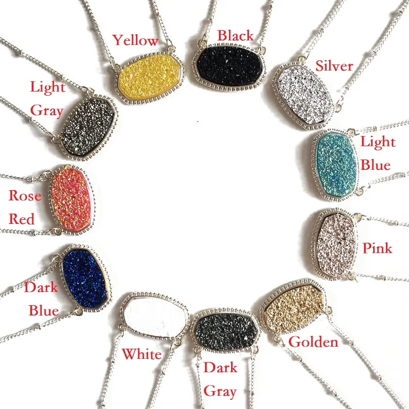 11 цветов большой кулон из смолы Druzy Drusy ожерелье с соответствующим