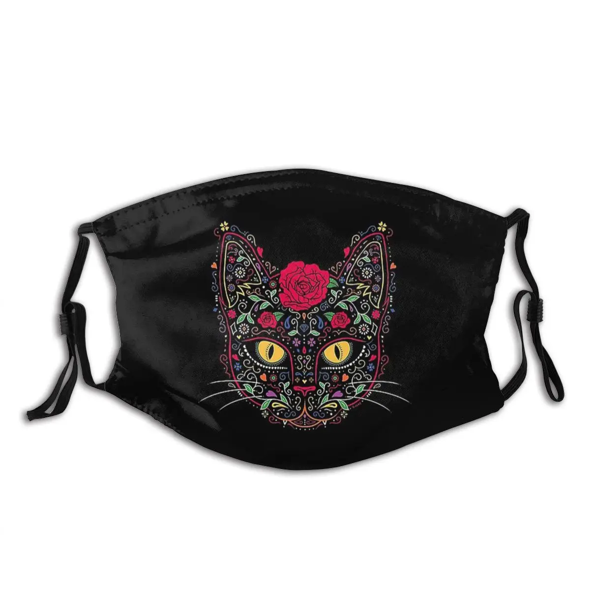 

Day Of The Dead Kitty Cat Sugar Skull Mask Women Non-Disposable Anti Haze Dustproof Protection Respirator Mask with Filters