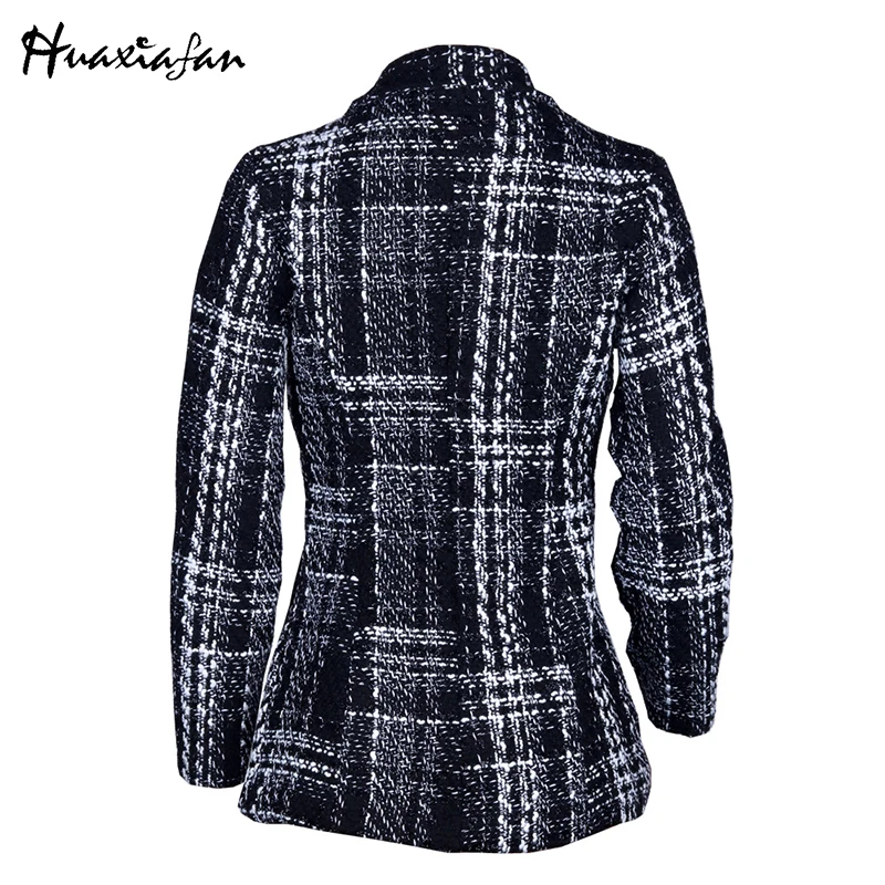 

Huaxiafan Plaid Coat Jackets Women Autumn Casual Streetwear Elegant Ladies Chic Suit Outerwear Female 2020 Winter New Design
