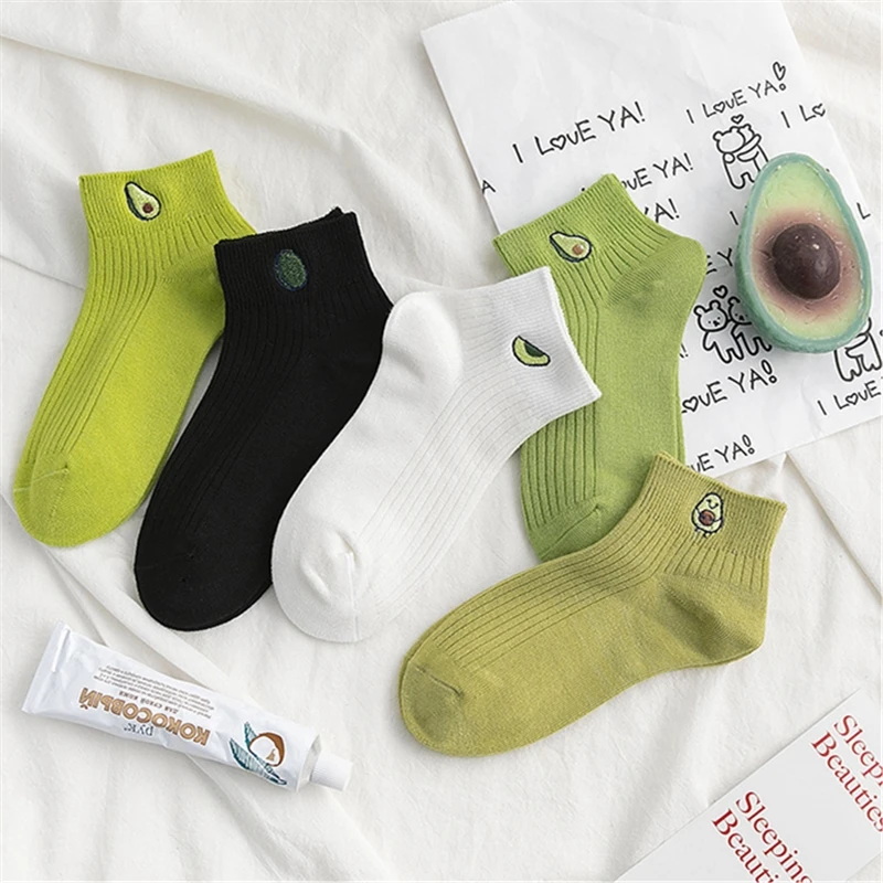 Новинка весна лето 2020 носки лодочки с изображением свежих фруктов авокадо белые