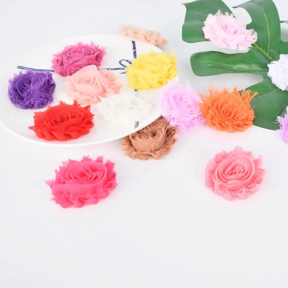 10 шт./лот потертый изнашиваемый шифон цветы DIY Hairband аксессуары без клипов милые