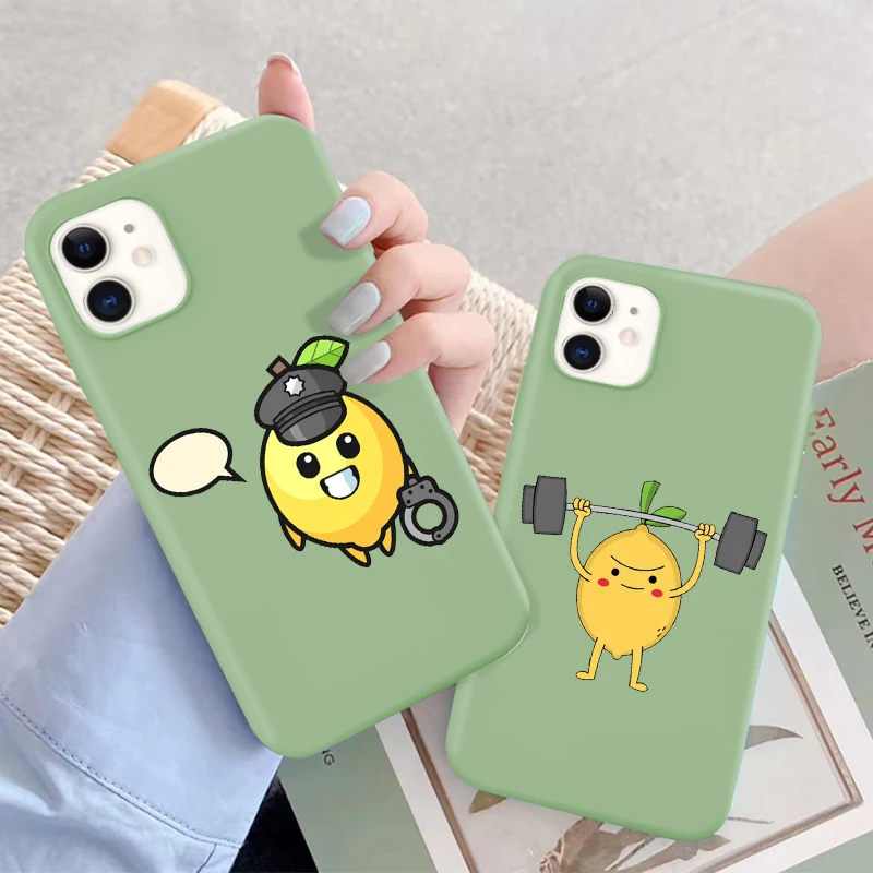 

Cute anime lemon cartoon man Candy Color green Phone Cover For iPhone 11 12 13Pro XS Max X XR 6 6S 7 8 Plus 13Mini Soft TPU Case