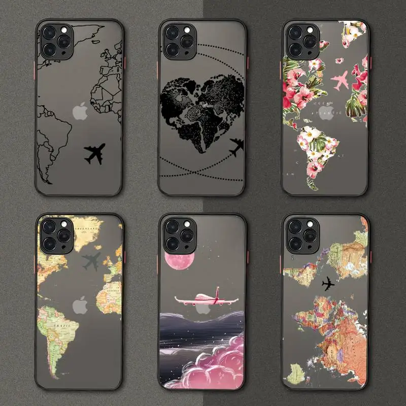 

World Map Travel art design pattern Phone Case matte transparent For iphone 7 8 11 12 plus mini x xs xr pro max cover
