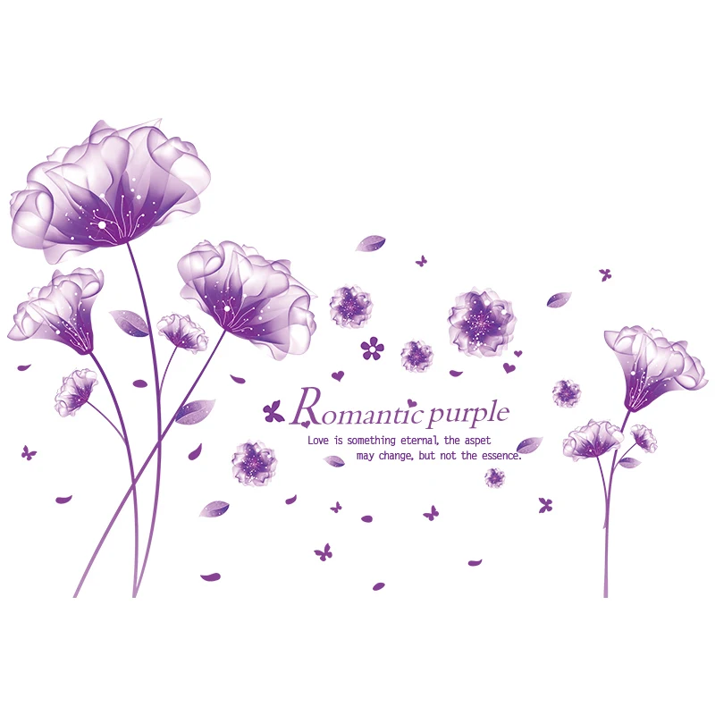 

[shijuekongjian] Purple Flower Plant Wall Stickers DIY Girl Flamingo Wall Decals for Living Room Kids Bedroom House Decoration