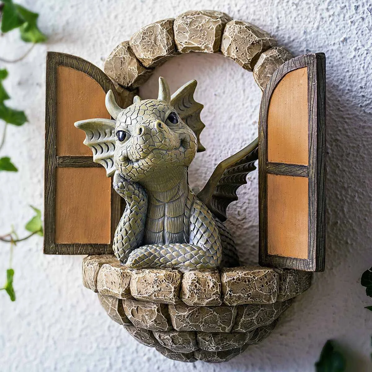 

Dinosaur Climbing Window Resin Statue Lovely Dragon Opening Door Sculpture Tree Hugger Courtyard Crafts Ornament Garden Decor