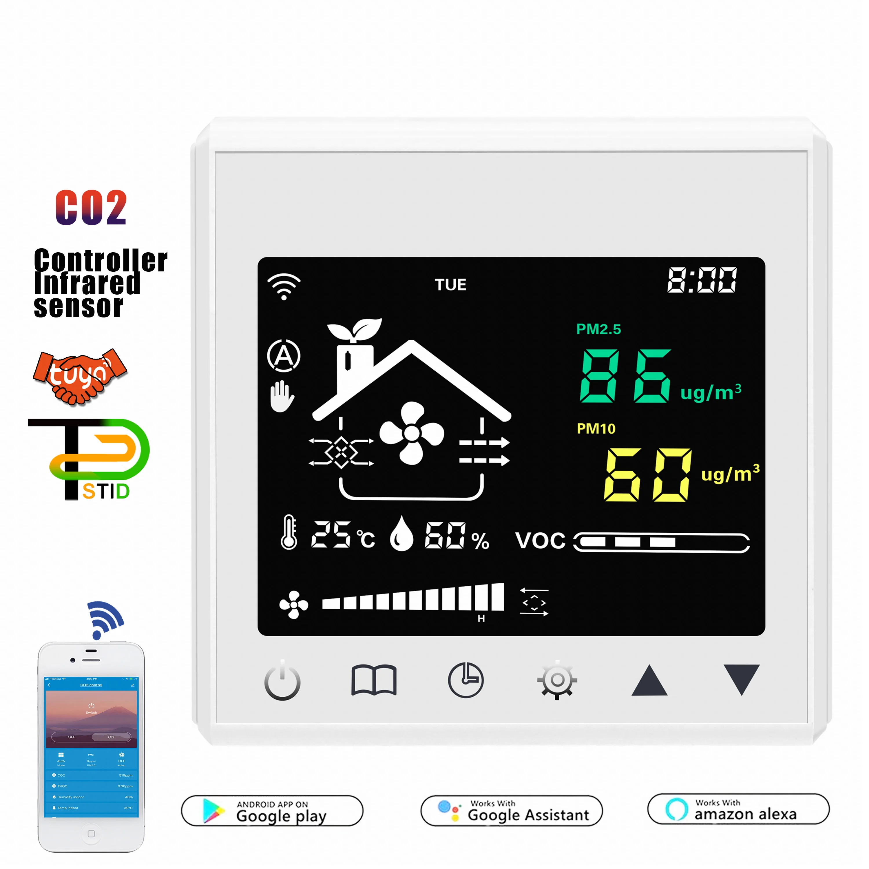 

RS485&MODBUS Ventilator Control CO2 Sensor for Temperature Humidity Detection Remote WIFI APP