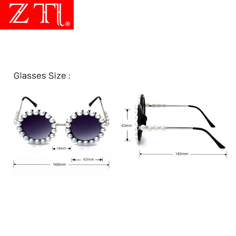 ZT Круглые Солнцезащитные очки с жемчугом Женские винтажные маленькие оправы