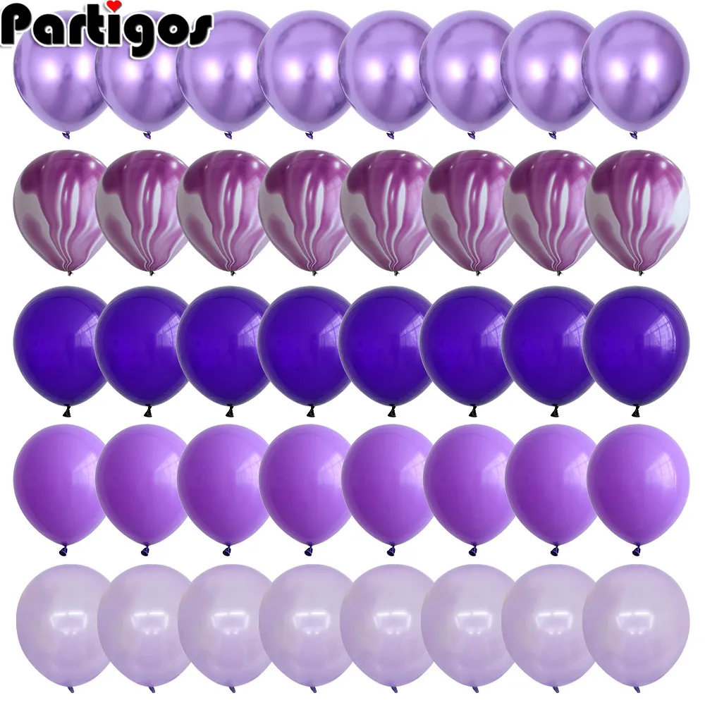 40 Pcs Purple Balloons Set Agate Marble Balloons With Purple Confetti Balloon Wedding Baby Shower Wedding Birthday Party Decor