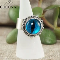fashion simple flowers shape adjustable open wide ring for women blue devil eye fashion teen girls statement jewelry ring gift