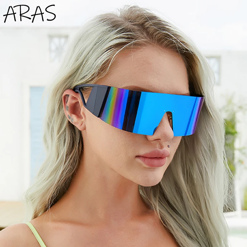 

2021 Flat Top Goggle Sunglasses Women Men Blue Frame Rimless Rectangle Sun Glasses Unisex Mirrored Wind Proof Sport Eyeglasses