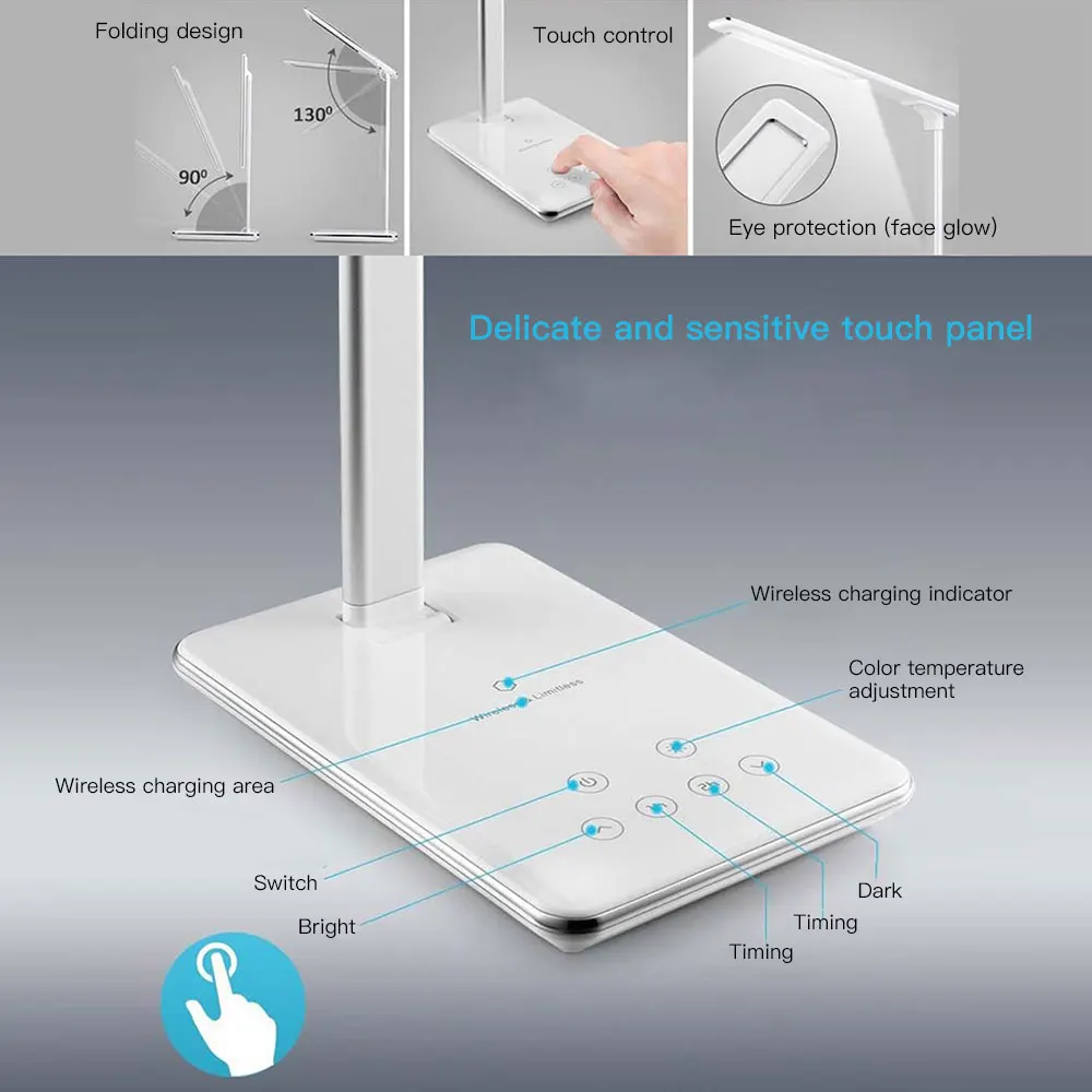 2 в 1 складной светодиодный настольный светильник с беспроводным зарядным