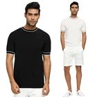 Мужская Трикотажная футболка PJ, с коротким рукавом и круглым вырезом, с контрастными полосками контрастных цветов
