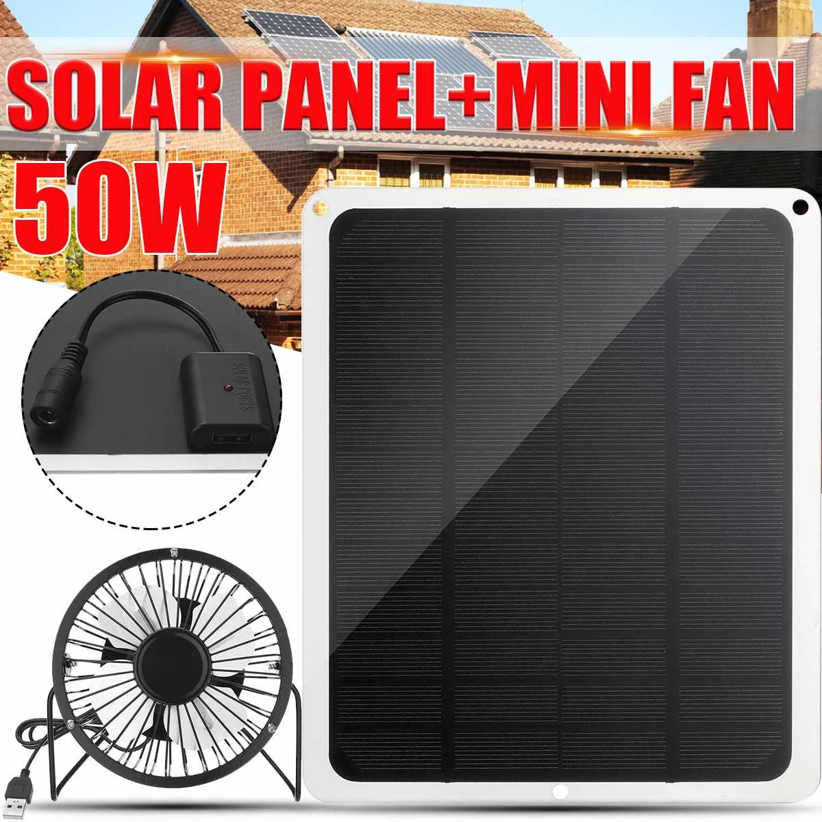 

5 Inch 50W Solar Powered Panel Iron Fan For Home Office Outdoor Traveling Fishing USB Cooling Ventilation Fan for Smartphone