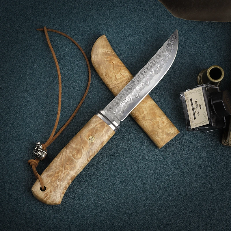 Японский нож ALVELY из дамасской стали с фиксированным лезвием высококачественный