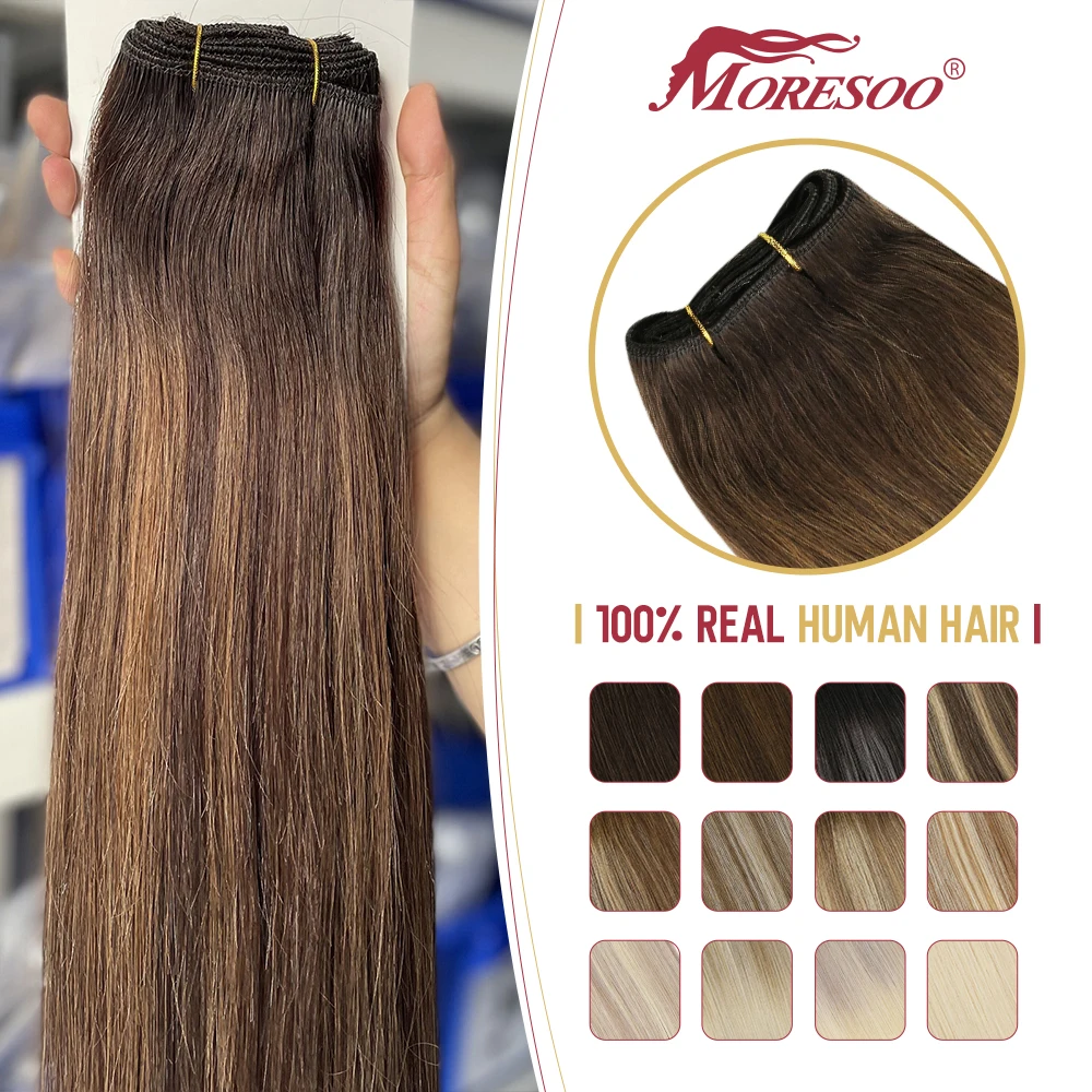 

Moresoo Sew in Human Hair Extensions Real Brazilian Hair Machine Remy 100G/Set 14-24inch Bundles Weaving Hair Piece for Women
