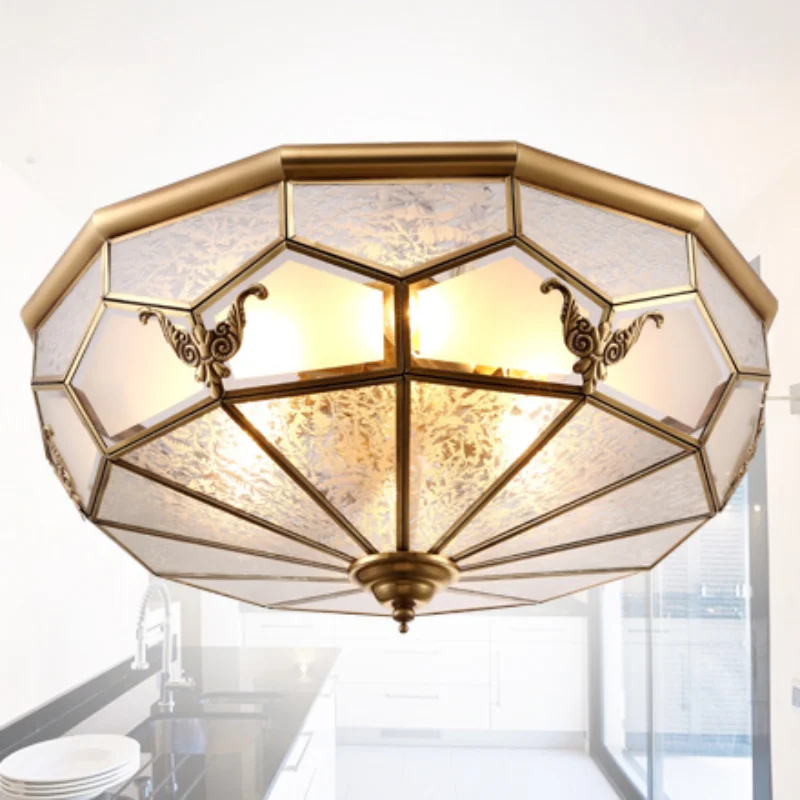 

Fashion Europe vintage copper glass ceiling light America home deco 3 pcs e27 bulb ceiling lamp