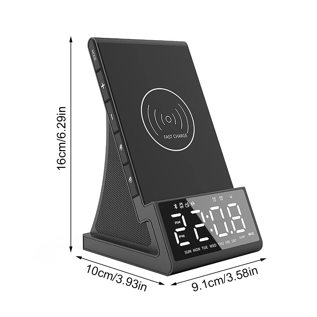 

Wireless Speaker Charger LED Digital Alarm Clock 3.5mm AUX FM Bluetooth Music Player Fm Radio USB Fast Charger