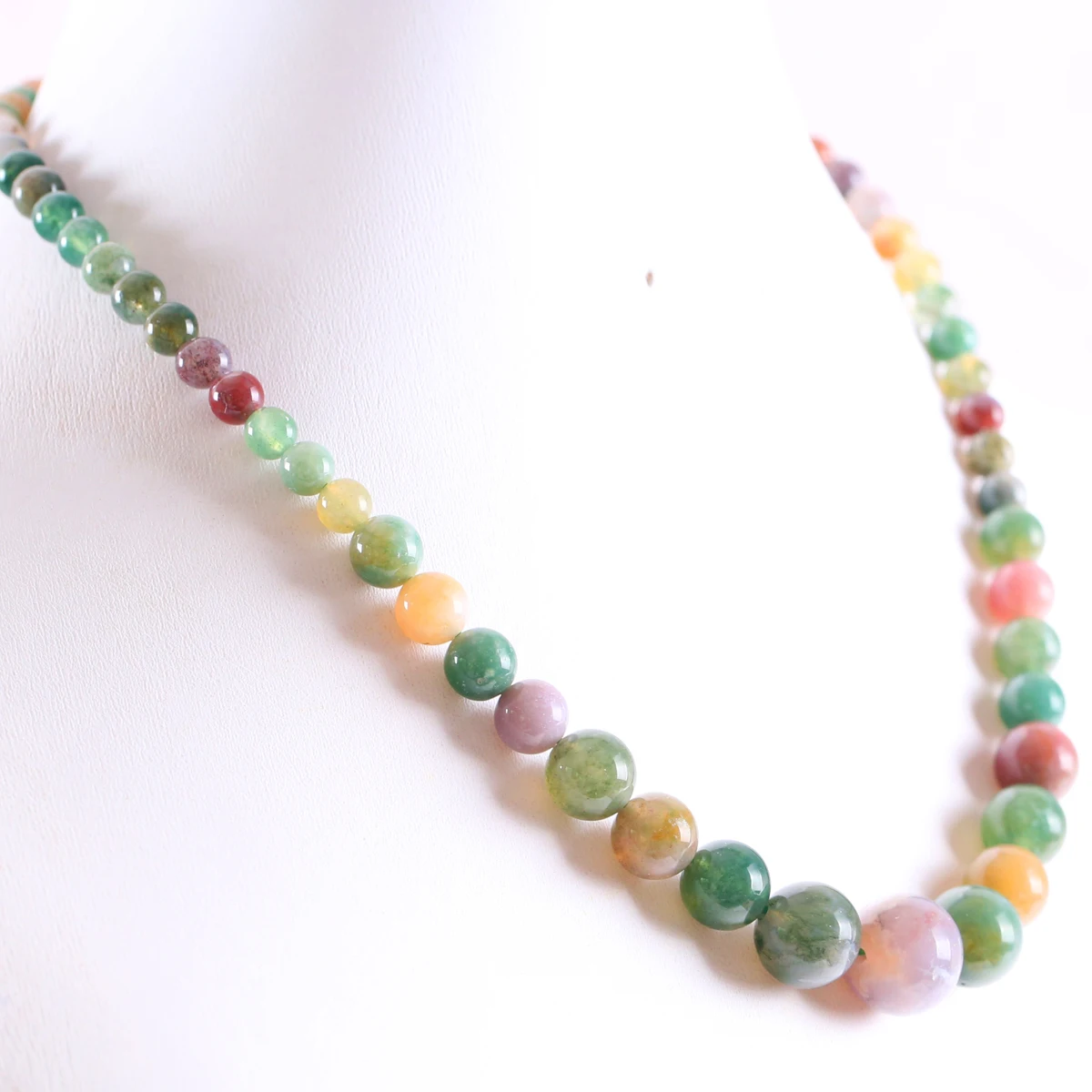 

6-14MM Natural Stones Round Beads Multi-color India Onyx Necklace 18" 1Pcs RE094