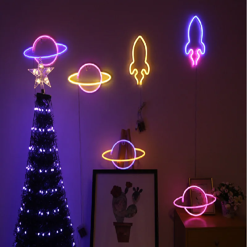 

Baby Shower вечерние фон макет светодиодный планета неоновый светильник Вселенной Форма USB ночной Светильник украшение дома настольные украшен...