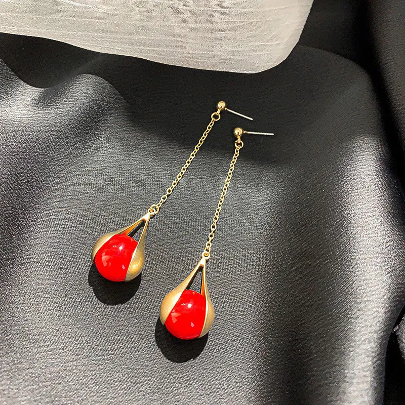 

Vintage Elegant Imitation Pearl Gold Long Drop for Woman Earrings Kpop Red Tassel Statement Earrings Female 2020 Jewelry Gifts