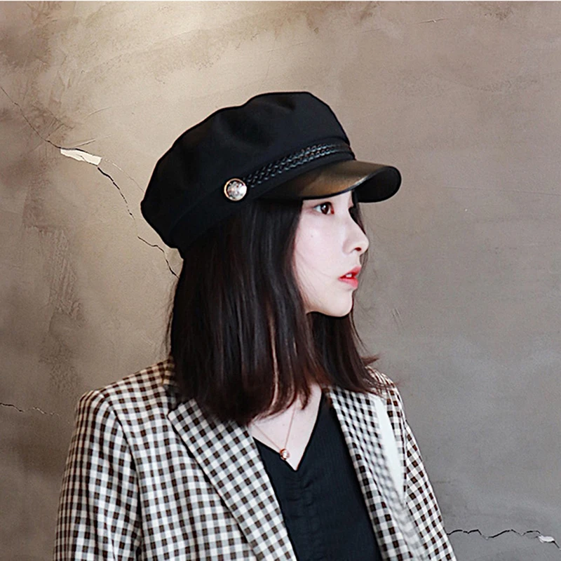 Fashion Women Beret Hat Leather Military Sailor Black Grey Caps For Men Travel Cadet Hats Captain Cap Berets | Аксессуары для