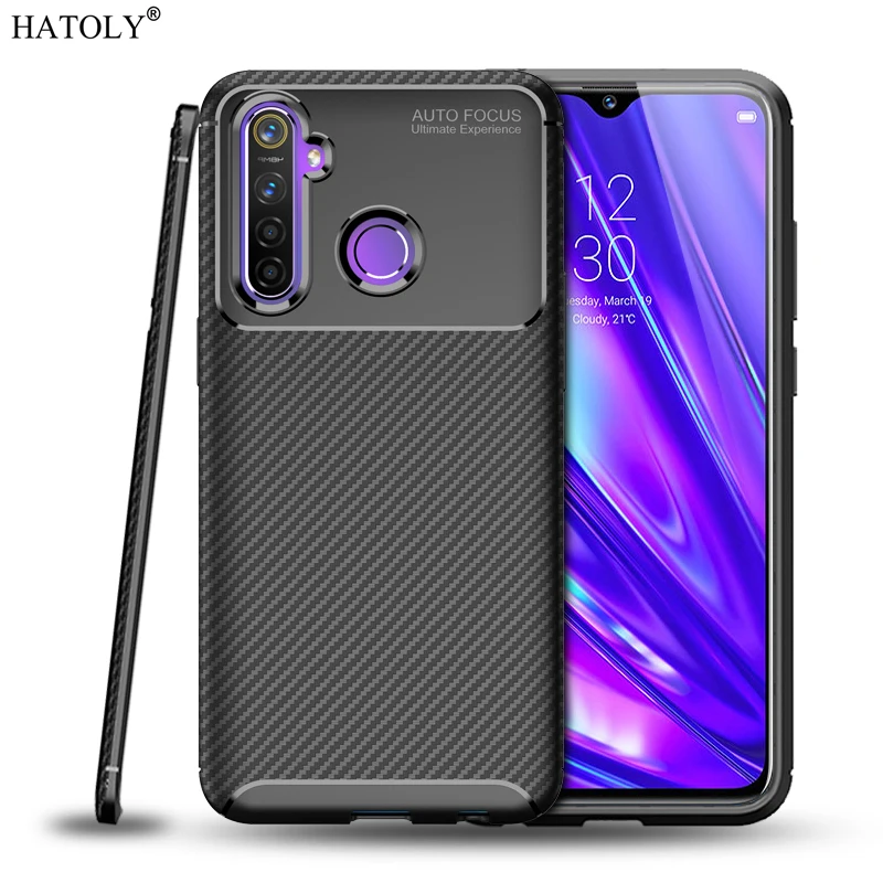 Чехол для Oppo Realme C3 мягкий ударопрочный бампер из ТПУ углеродное волокно матовая