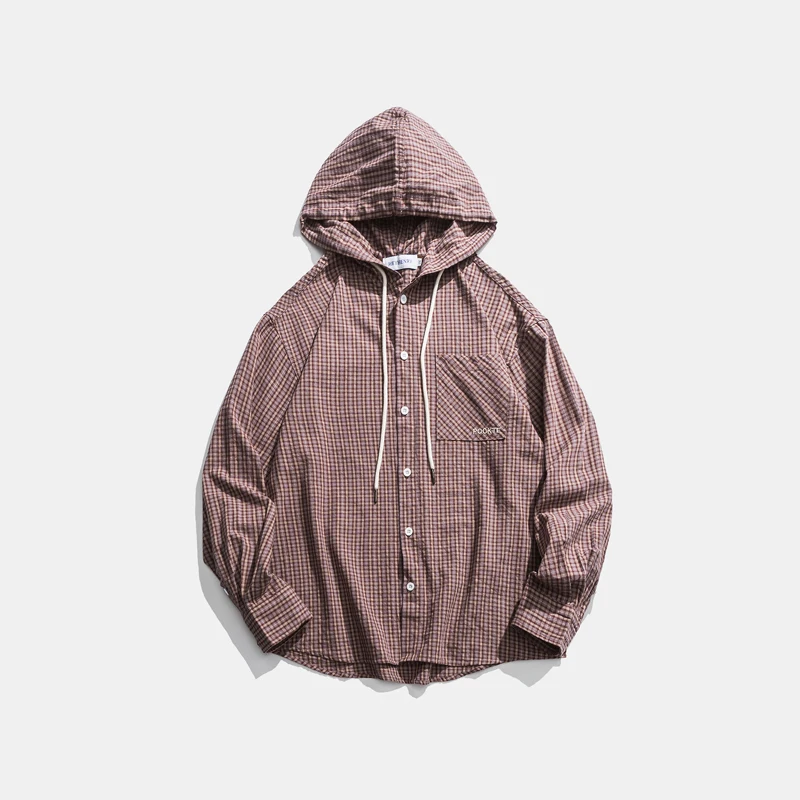 Ретро Харадзюку мужские рубашки с капюшоном в стиле хип-хоп Уличная клетчатая