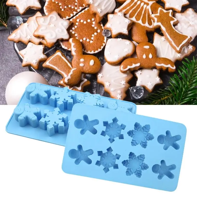 

Christmas Silicone Cake Mold 8 Even Snowflake Gingerbread Man Cake Mold Chocolate Candy Mold Bakeware Cake Decorating Tools