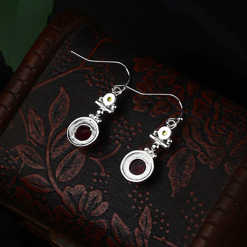 Bague Ringen, тайское серебро 925, серьги-капли, ювелирное изделие с красным круглым лунным камнем, Винтажные серьги с драгоценным камнем, вечерние, Подарок на годовщину