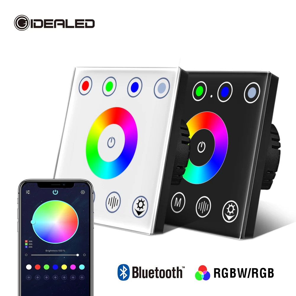 Bluetooth App Smart RGB/RGBW Wall Mounted Touch Panel Controller Dimmer Glass Switch Controller for LED Strip Light DC12V 24V