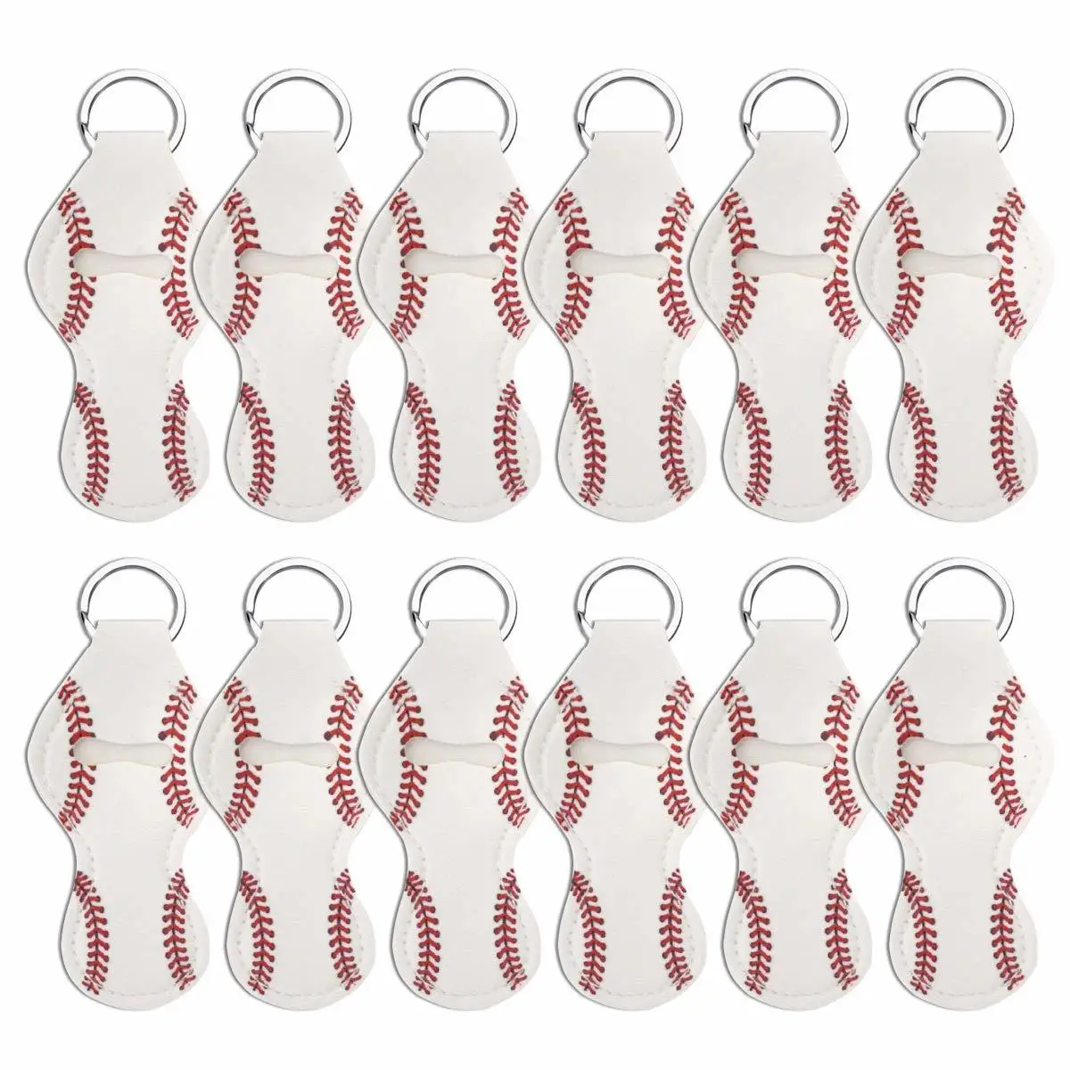 10pcs white Softball Style Neoprene Chapstick Holder Keychain Bulk Blank Softball Chapstick Holders Christmas Gift