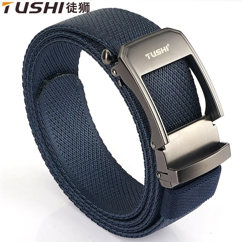 

TUSHI 2022 Hot Sell Men Belt 120cm*3.4cm Elastic Nylon Weave Male Waistband Metal Automatic Buckle Ceinture for Sports Business