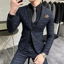 ¡Envío gratis! Traje de tres piezas para hombre, (chaqueta + chaleco + Pantalones), traje profesional de negocios, vestido de boda para hombre, traje de novio para jóvenes (1)