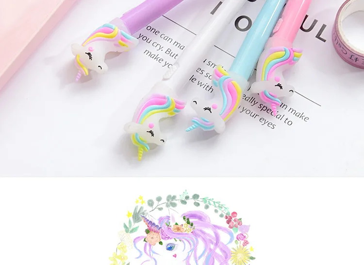 1 шт Licorne свет единорога черные чернила гелевая ручка животное ручка для письма шариковые ручки детский подарок школьные офисные ученики канцелярские принадлежности