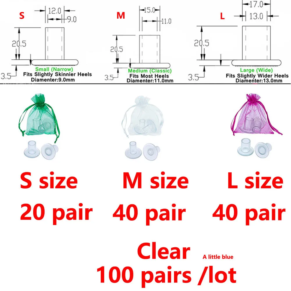 Clear S20 M40 L40 100 пар/лот, высокий каблук-шпилька для латинских танцев, обувь на каблуках, Нескользящие протекторы для свадебной вечеринки - Цвет: Clear S20 M40 L40