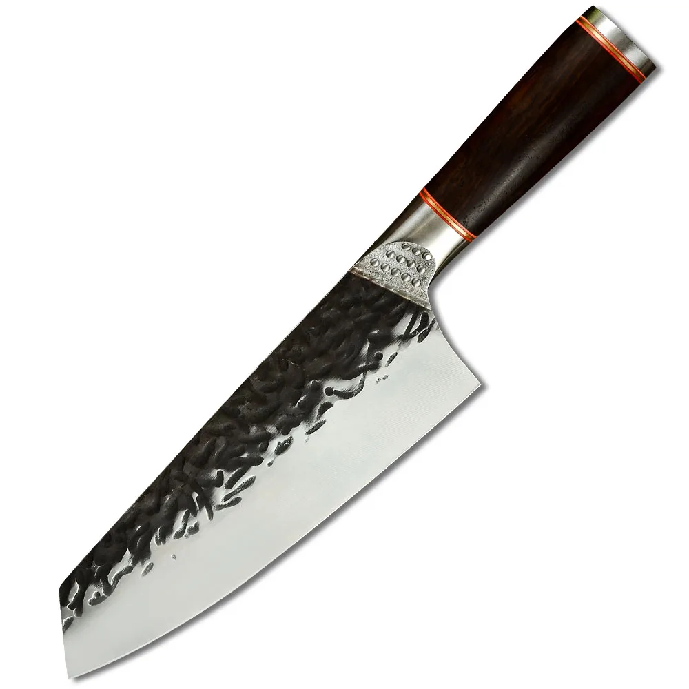 

Кованый нож Gyuto ручной работы, 7 дюймов, Чеканный нож для шеф-повара, кухонный нож для мяса, нож для выживания в кемпинге