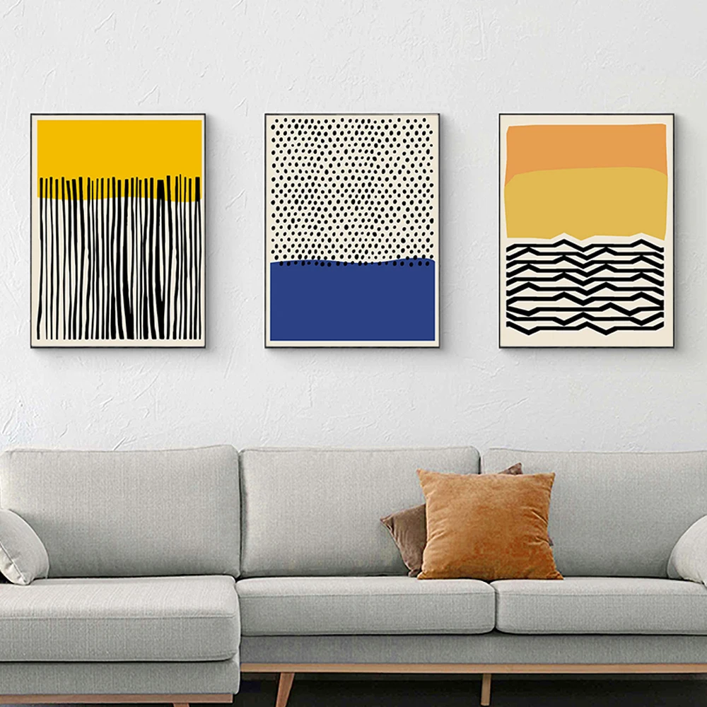 

Mid Century Modern Multicolored Abstract Geometric lines Wall Art Canvas Painting Picture Poster Print Living Room Home Decor