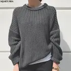 Винтажный вязаный свитер большого размера, женский элегантный плотный свободный свитер, пуловеры, женские модные однотонные вязаные топы в Корейском стиле, джемпер