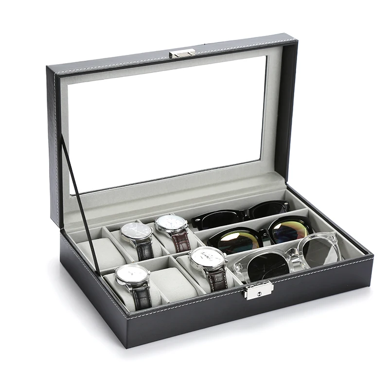 Новая многофункциональная кожаная коробка для часов стекло es чехол хранения