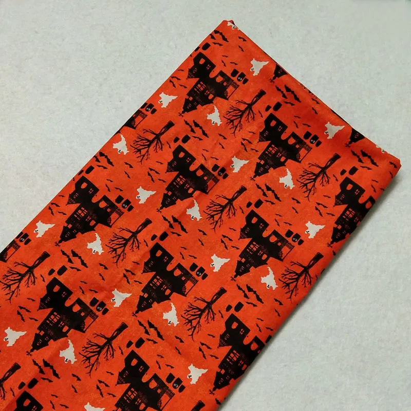 Винтажная оранжевая хлопковая ткань с принтом в виде призрака для Хэллоуина