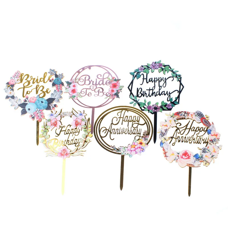 

Color Printing Acrylic Flag European American Style Dessert Table Cake Decoration Girl Birthday Wedding Topper Baking Supplies