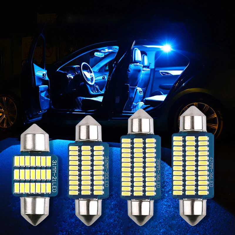 2X Festoon Car LED Lights Ice Blue Warm White C5W 31-36-39-41MM License Plate Lamp DC 12V Auto Dome Light led Interior Room Bulb |