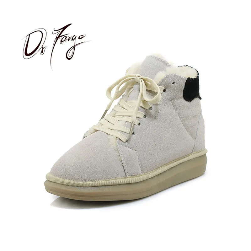 Женские ботинки из коровьей кожи DRFARGO повседневные теплые на плоской платформе