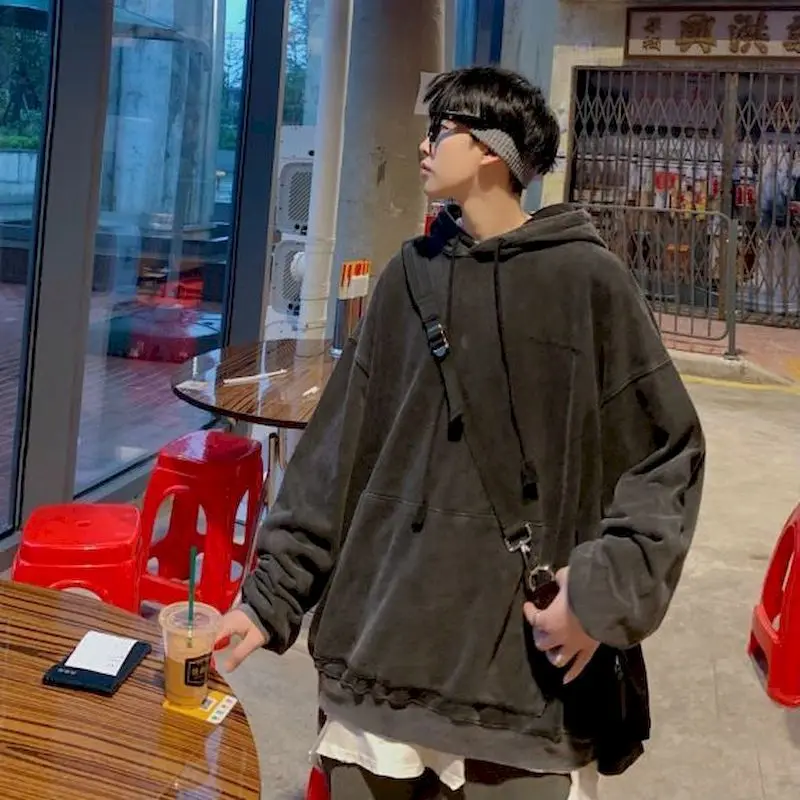 

Негабаритных Толстовка для мужчин Мужские средней длины с капюшоном плюс Fleece2021 весенне-осенняя куртка свободного кроя тренд Harauku одежда в г...