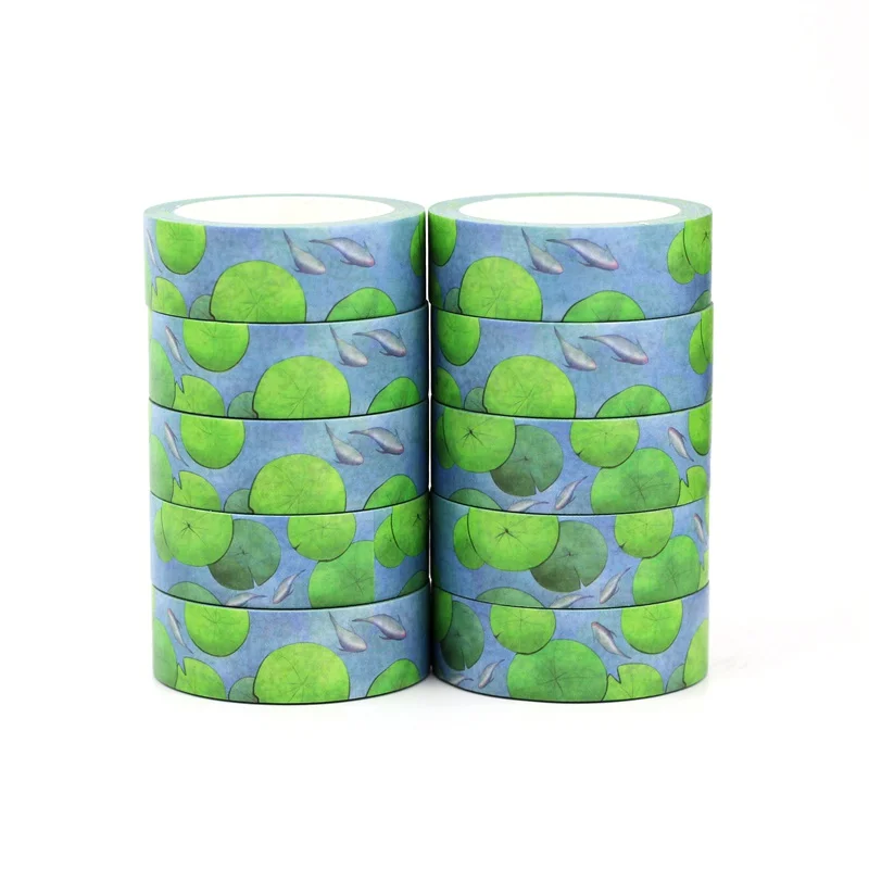 

NEW 10pcs/Lot Decorative Fresh Lotus Leaf and Fishes Washi Tapes DIY Bullet Journal Adhesive Masking Tape Cute Stationery